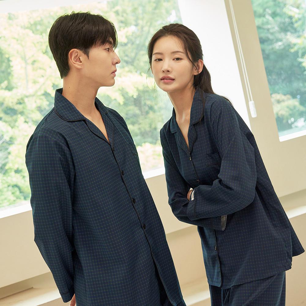 도씨 커플잠옷세트 홈웨어 파자마 실크터치 긴팔 체크 3check
