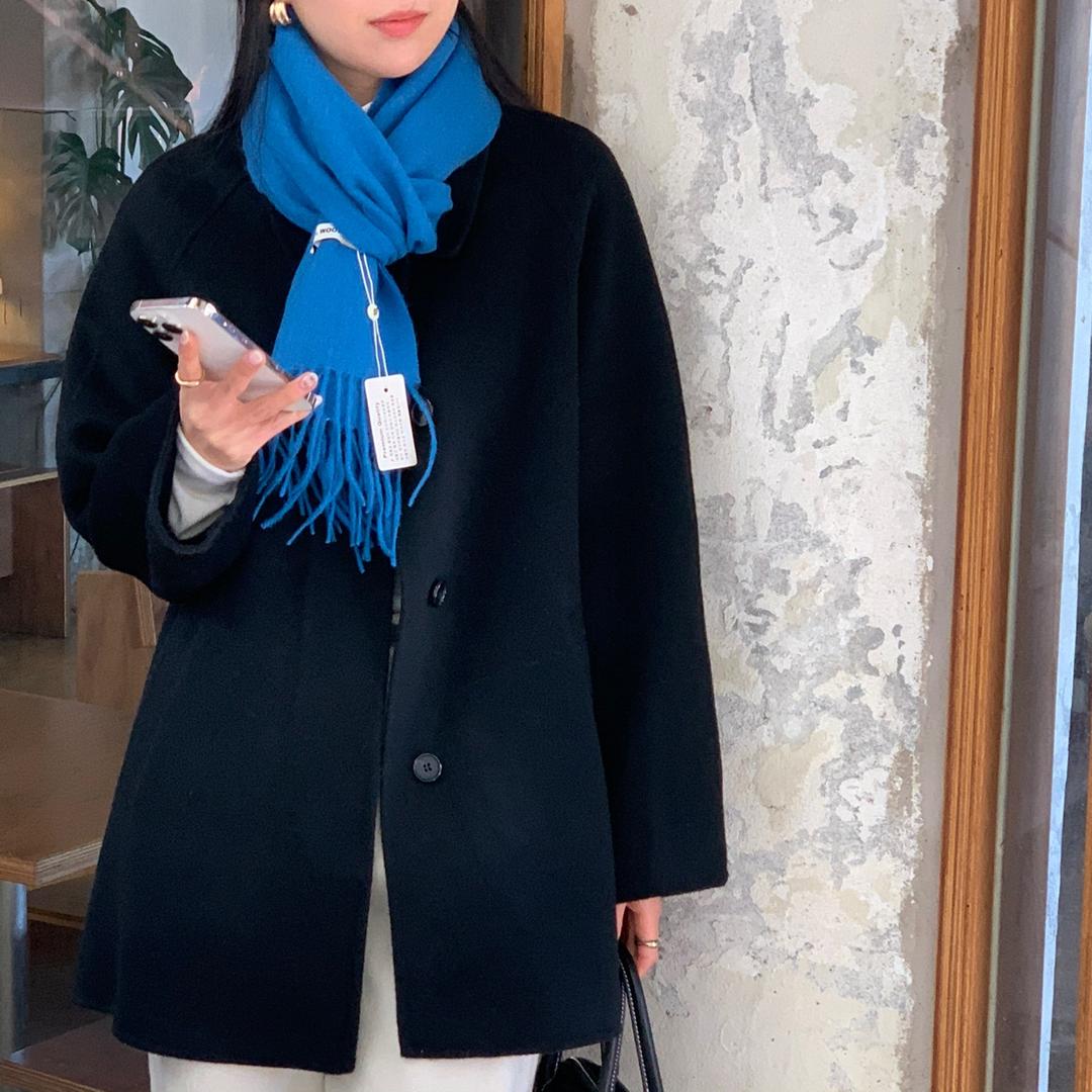 하프코트 핸드메이드코트 울코트 블랙 레글런 긴팔 카라 겨울 여성