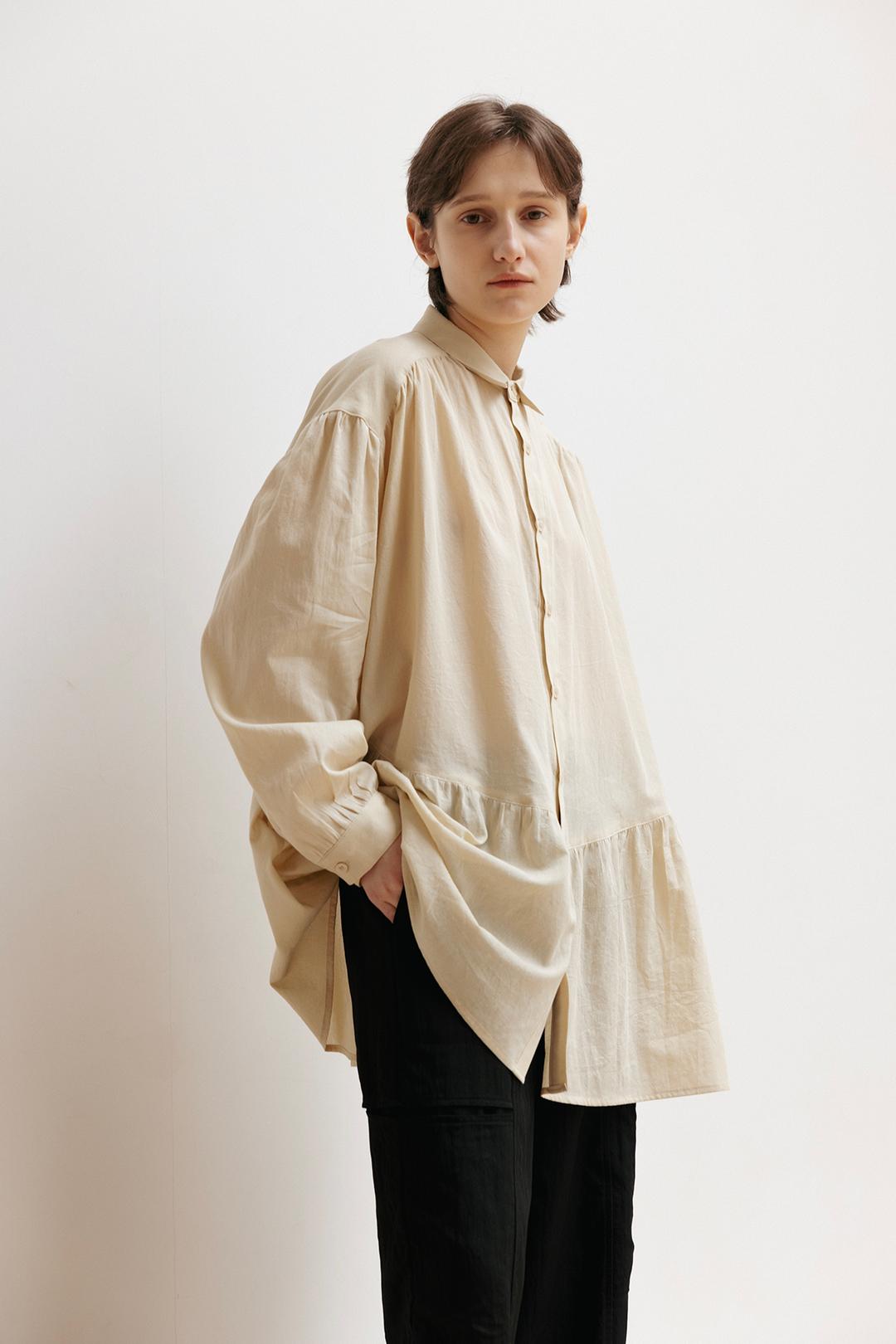 Sheer Cotton Oversized Shirts (Beige)_오버핏 시어 코튼 셔츠