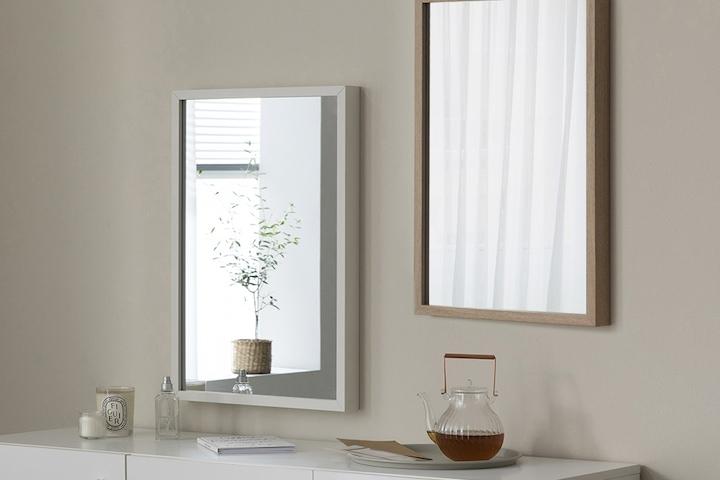 오브제 원목 스퀘어 벽거울/화장대 거울 중형(화이트/오크)