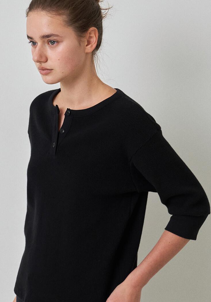 [3차 리오더] Henley neck waffle tee (Black)