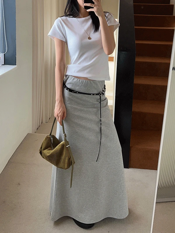 Cotton semi a-line long skirt