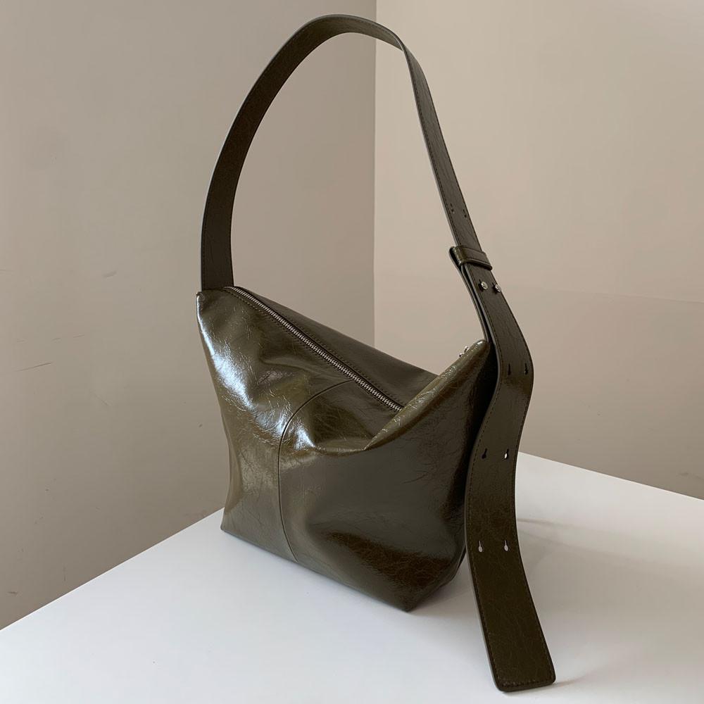 소가죽 광택 여자 지퍼형 숄더백 크로스백 토트백(카키,블랙)