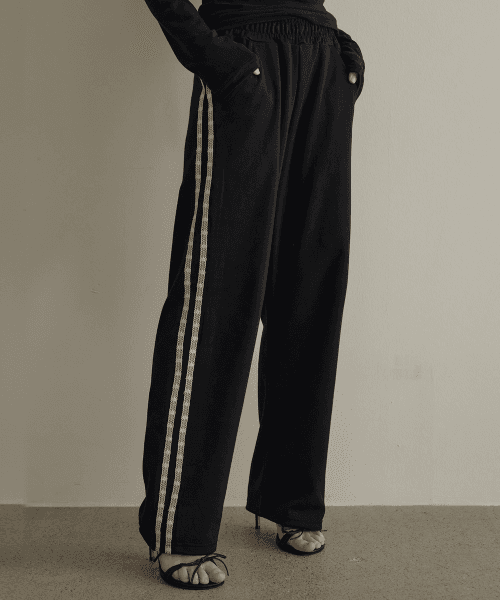 레이스 와이드 스웻팬츠(블랙)