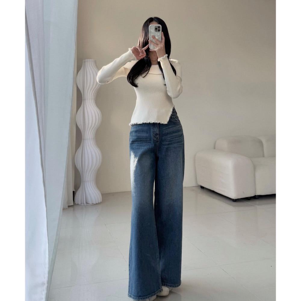(핏예술) 캣워싱 기모 와이드 데님 (2size)