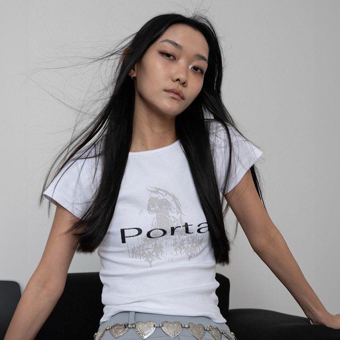 PORTA RIBBED SLIM U NECK TOP, WHITE