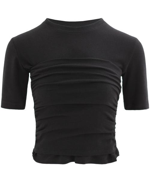 DRAPE T-SHIRT IN BLACK (셔링 코르셋 티셔츠)