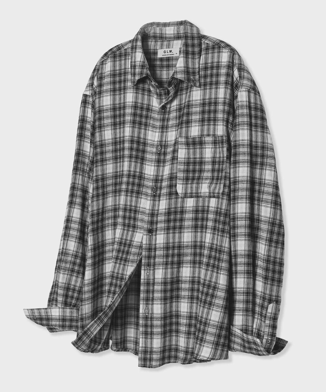 오버핏 브러쉬 체크 셔츠 블랙