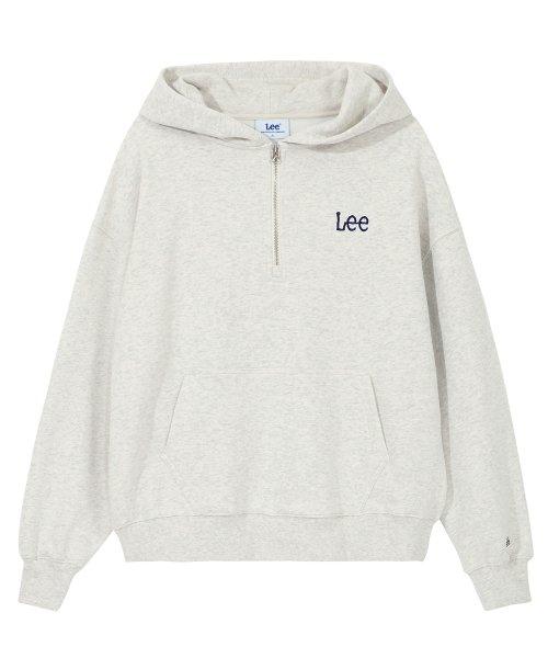 스몰 트위치로고 하프집업 오버핏 후드 티셔츠 오트밀