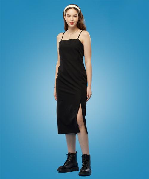 WOMEN 슬림 무지 끈나시 롱원피스 [BLACK] 롱치마 스커트 Ver.