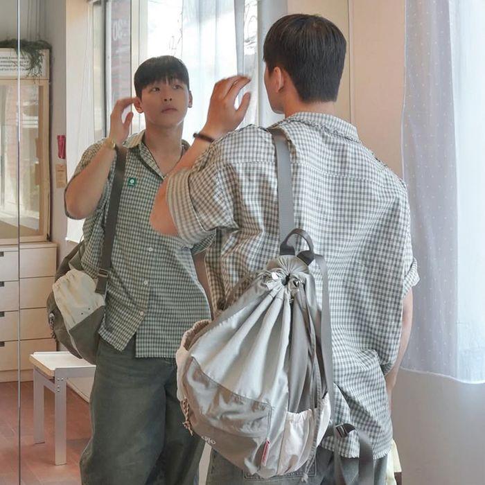 Mixed Easy Draw Backpack _ Mint gray