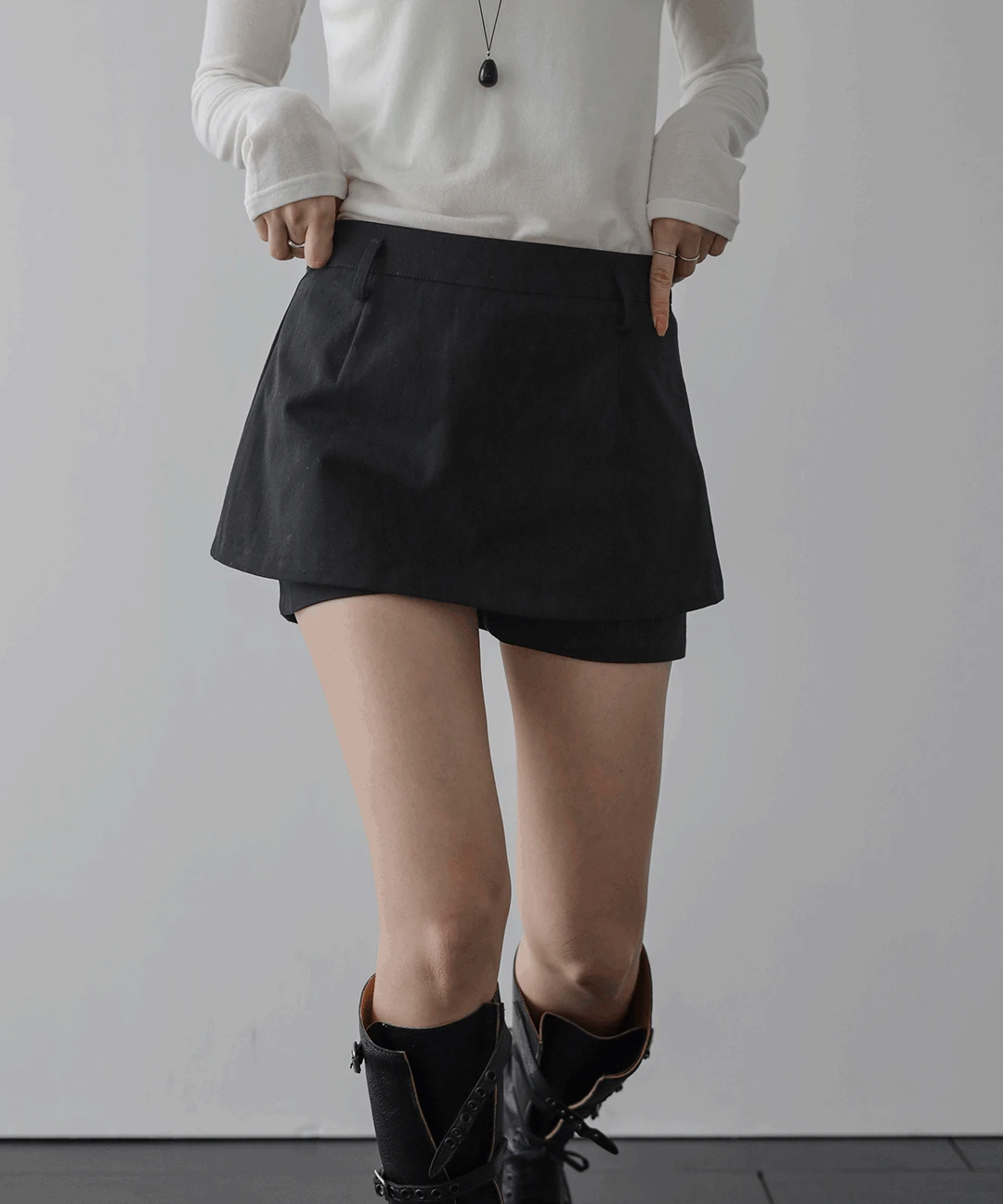 더블 레이어 숏 스커트 팬츠