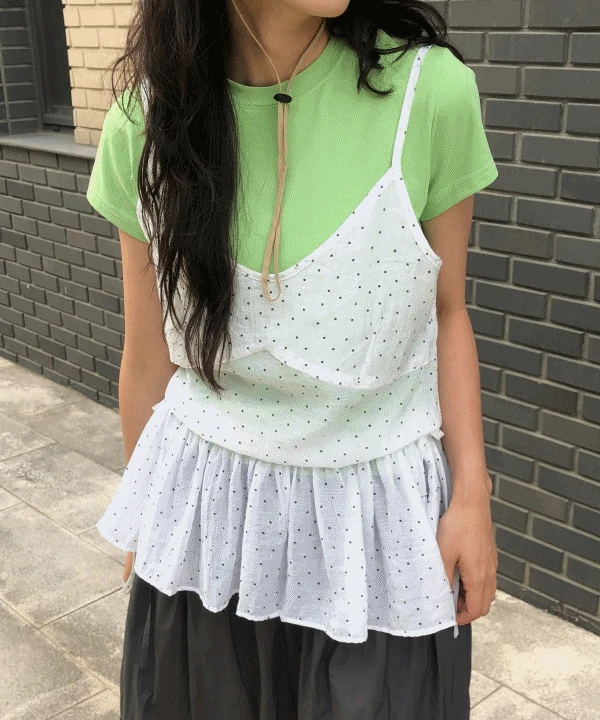[여름/레이어드룩🌵] 네이미 땡땡이 도트 허리스트링 뷔스티에 나시 블라우스 2 color