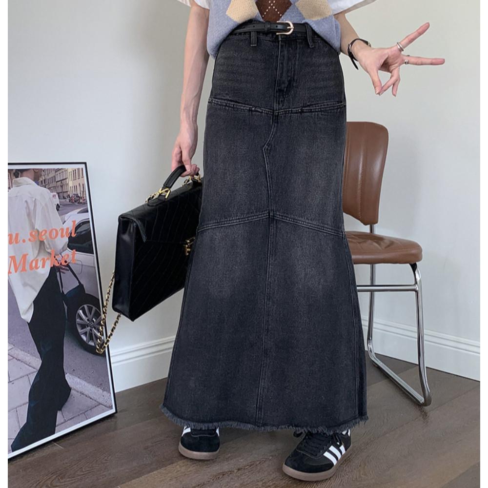 롱청치마 흑청데님스커트 데님플레어스커트 흑청치마