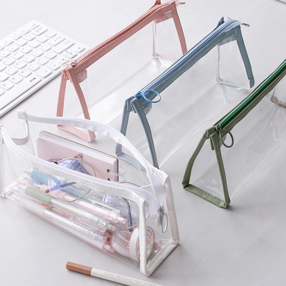 레더 포인트 클리어 심플 펜 케이스 필통 파우치