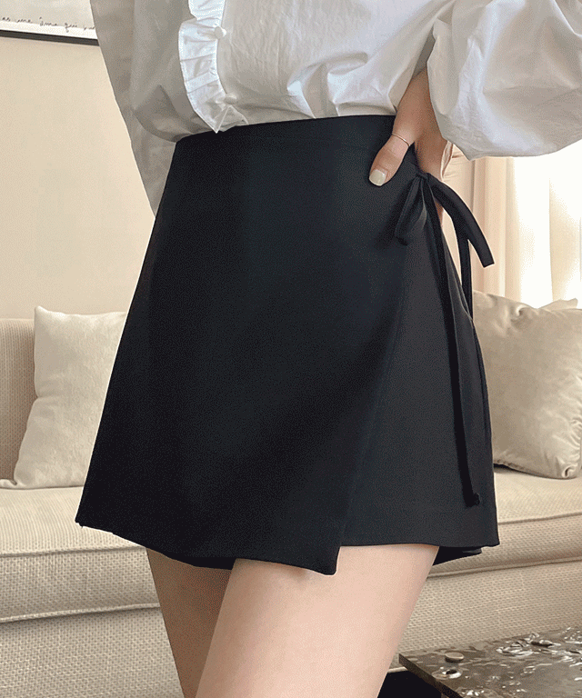 르비드반 여름⛱️ [🚀당발] [치마바지] 루니 랩 미니 스커트 - 3color 3부 숏 반바지 슬랙스 리본 A라인 하객 출근 데이트 결혼식 여친 룩 봄