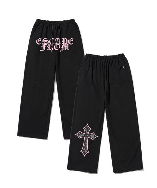 레이스 크로스 프린트 스웻팬츠 블랙