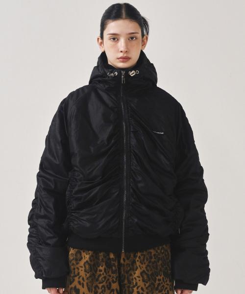 HOODY SHIRRING VOLUME JACKET_BLACK