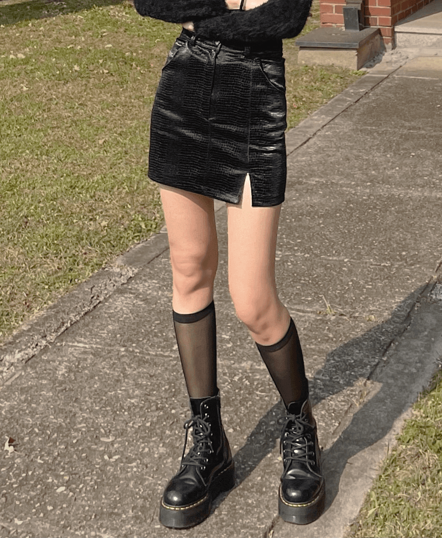 파이톤 벨벳 트임 스커트