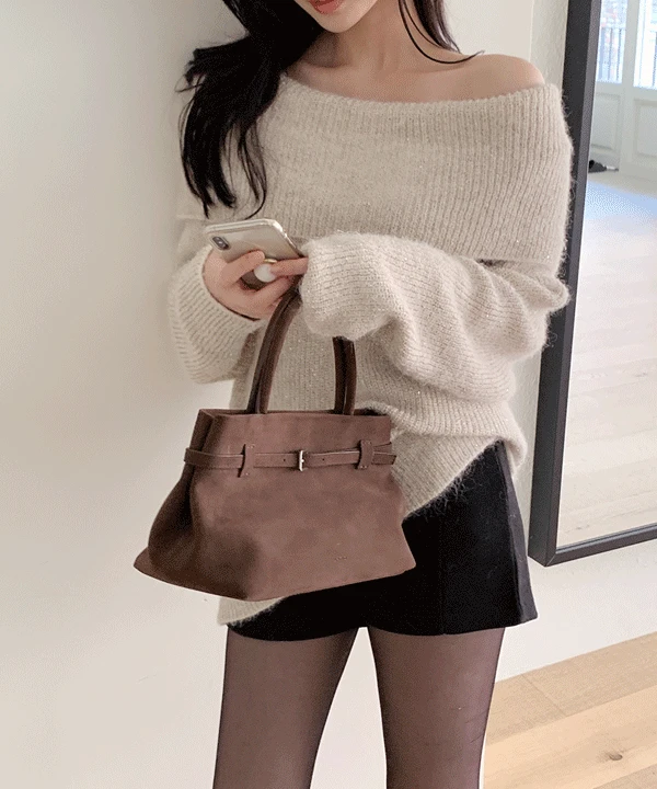 [벨트SET] 로아르 펄 오프숄더 니트 - 2color