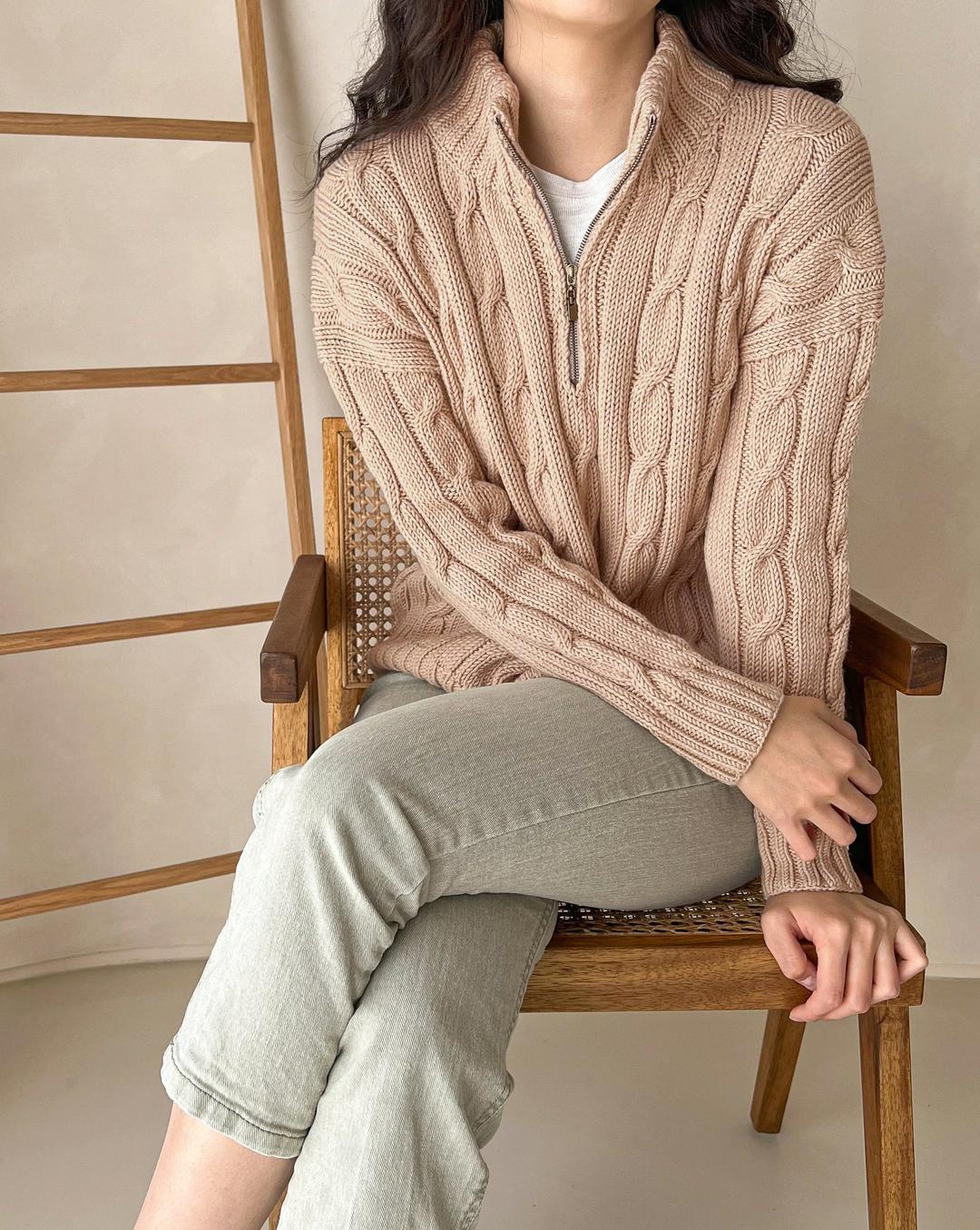 [PDF 도안] 꽈배기 하프 집업 스웨터 (남녀공용)