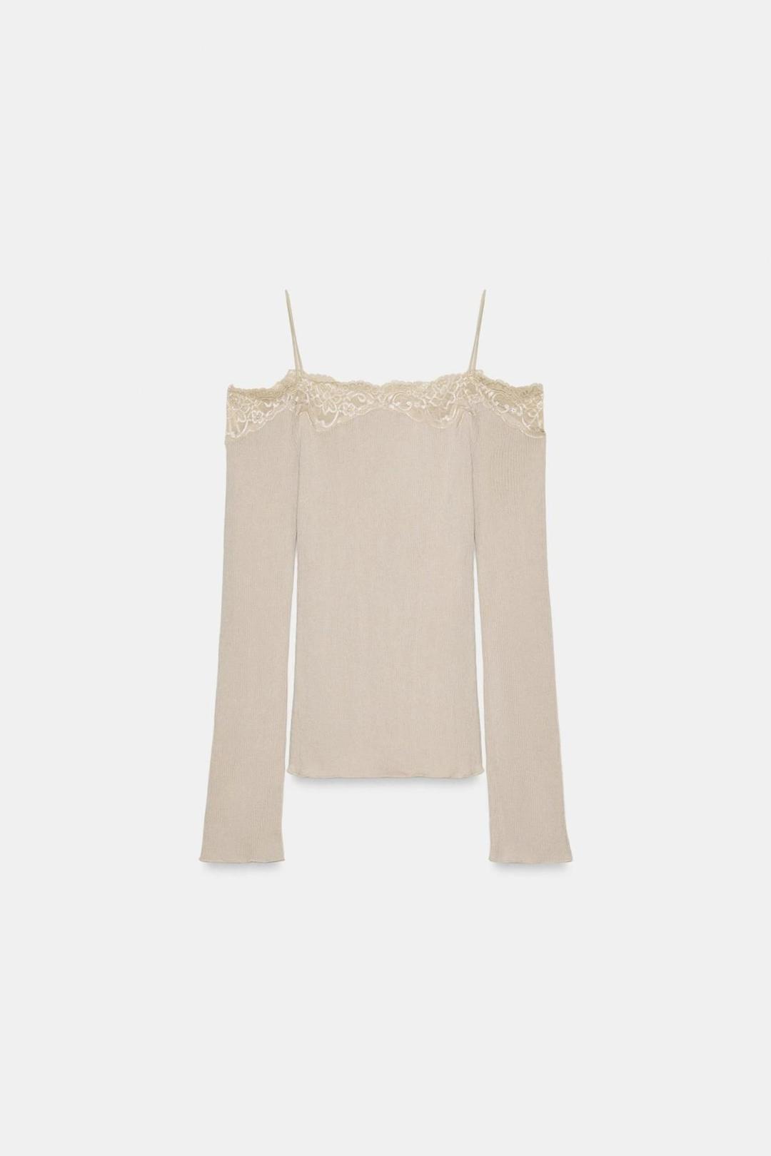 스페인샵 자라 레이스 오프숄더 긴팔 티셔츠 1067/007/746 LIGHT BEIGE