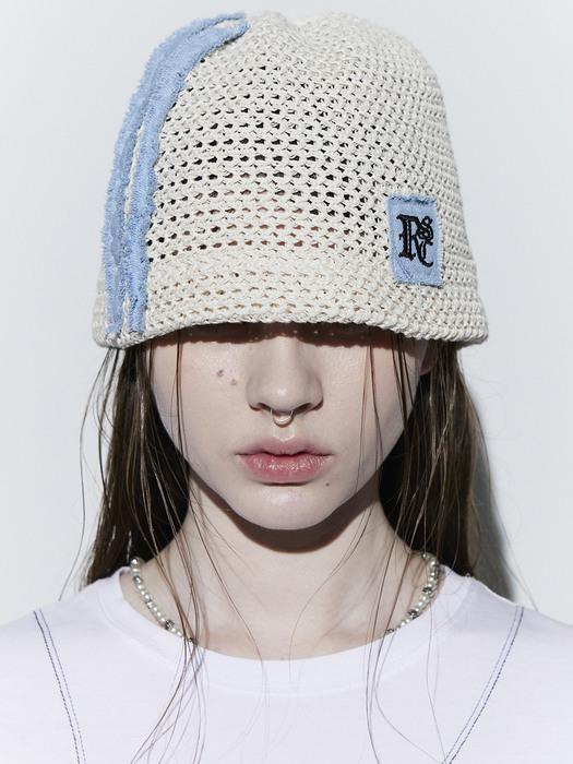 DENIM PATCHED BEANIE - IVORY