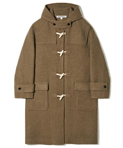 100% 컬리 울 더플 롱 코트 브라운