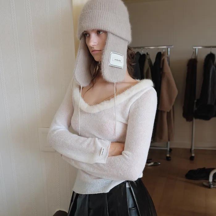 MINK FUR TRIMMED MOHAIR KNIT_CREAM