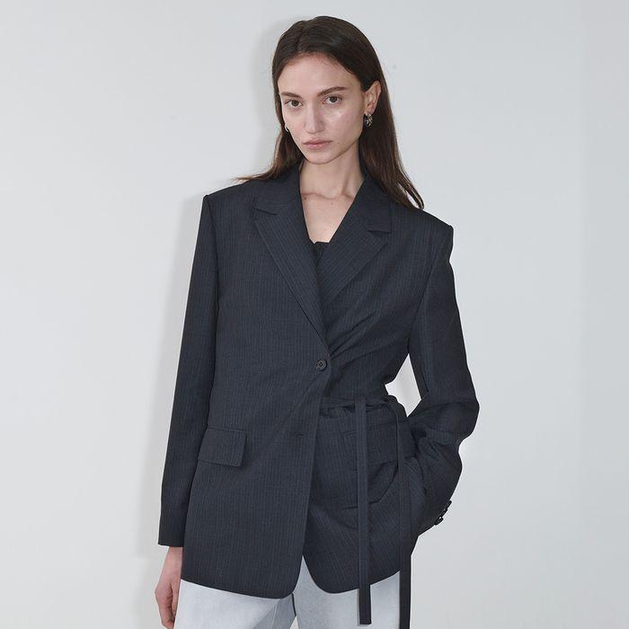 Belted Striped Single Jacket SW5MJ205-GW