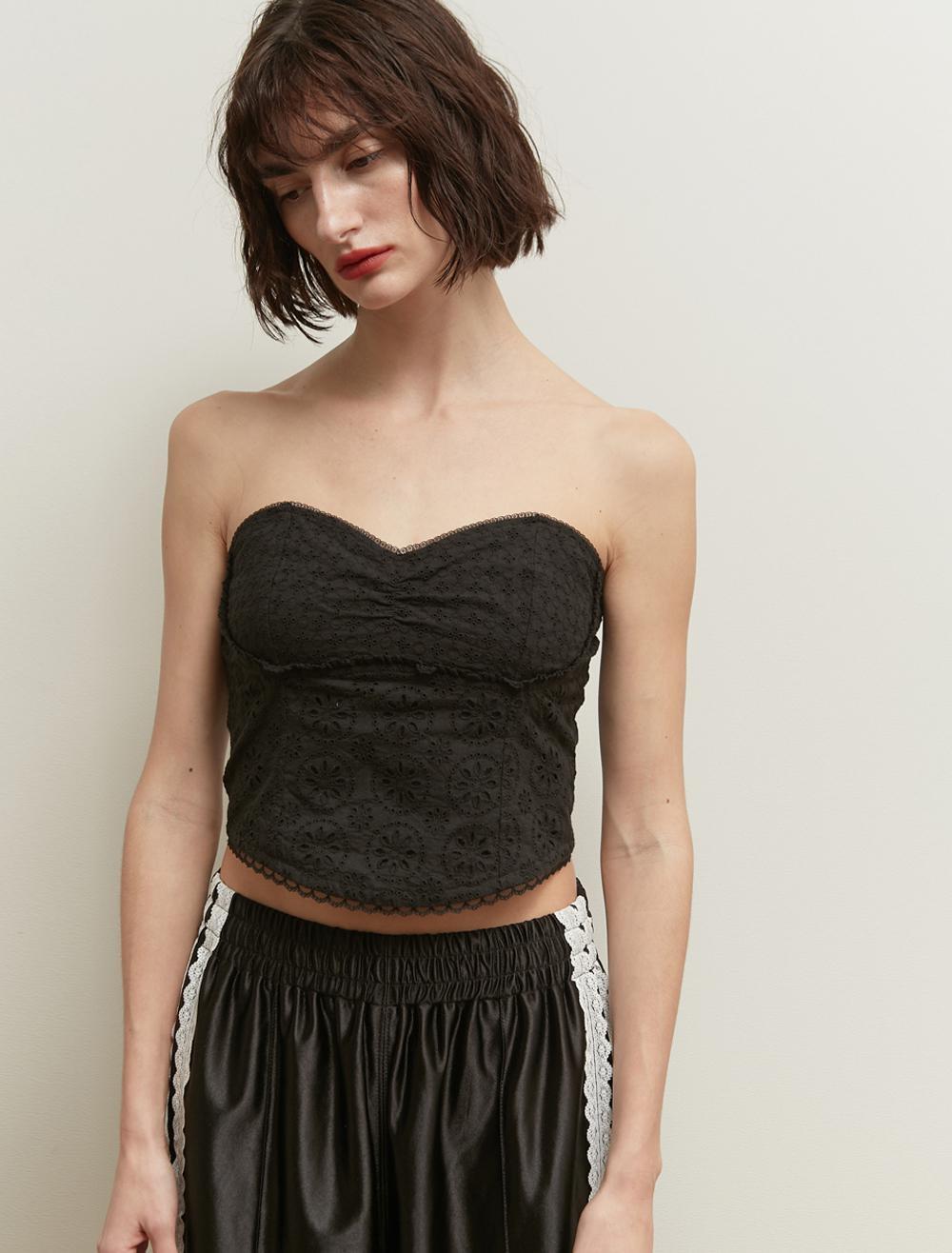 FLOWER LACE COTTON BUISTIER TOP [BLACK]