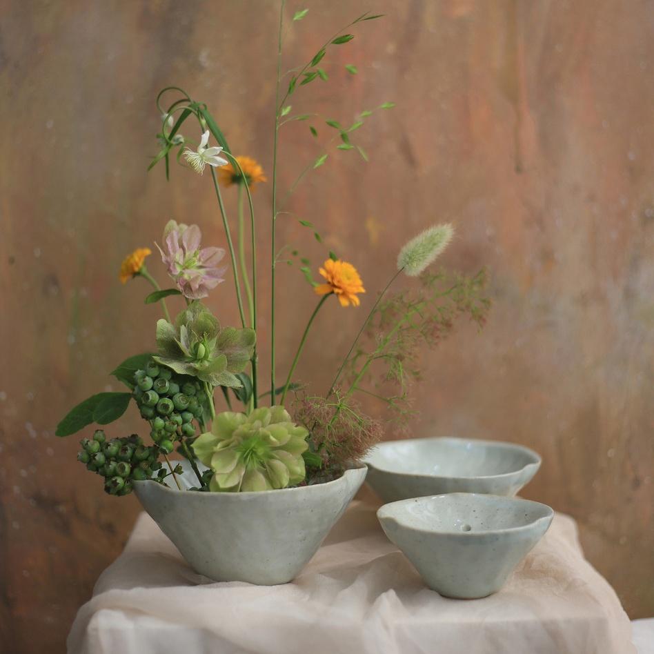 원형 꽃꽂이 수반 화이트 (S/M/L)