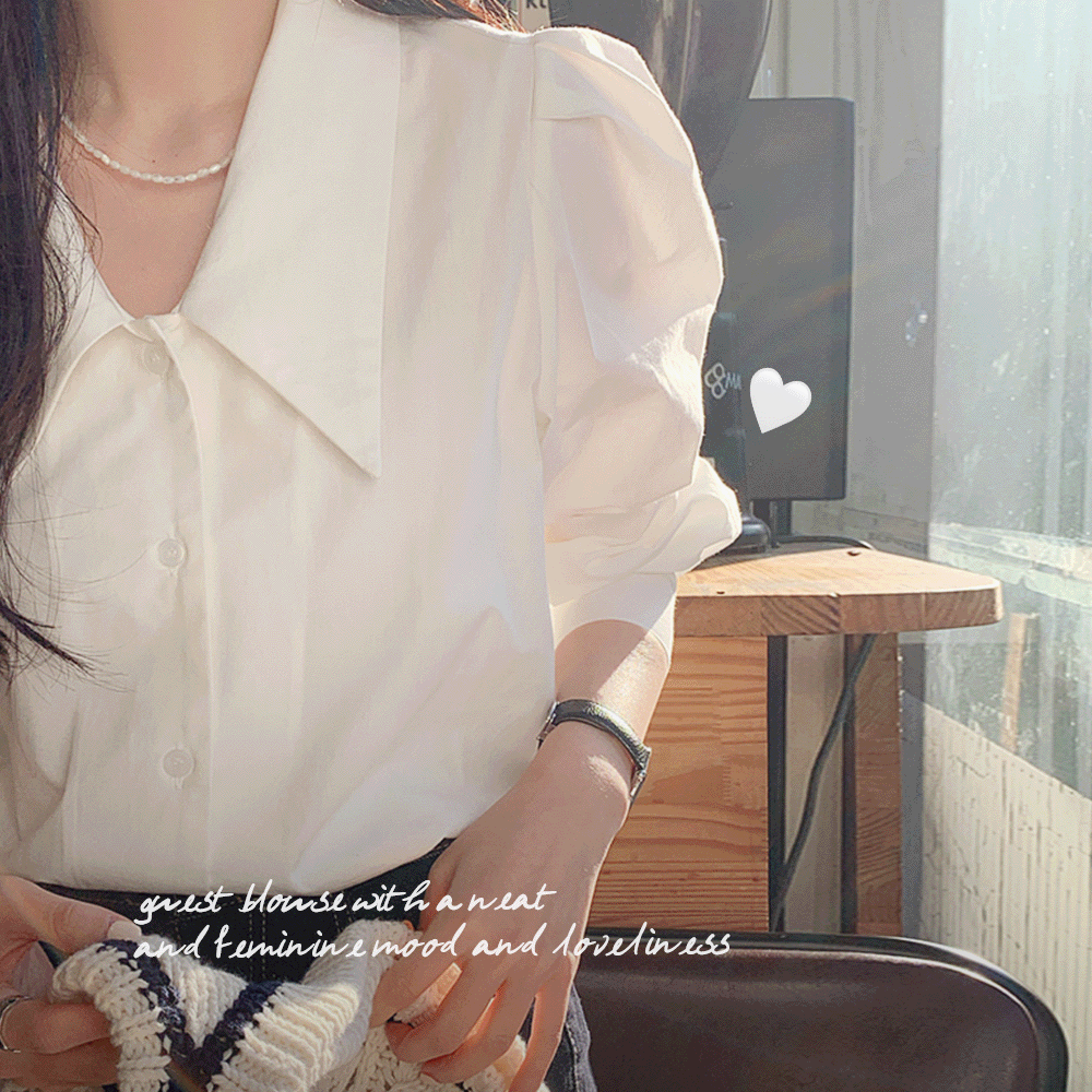 KV-81140 브이넥 퍼프 블라우스