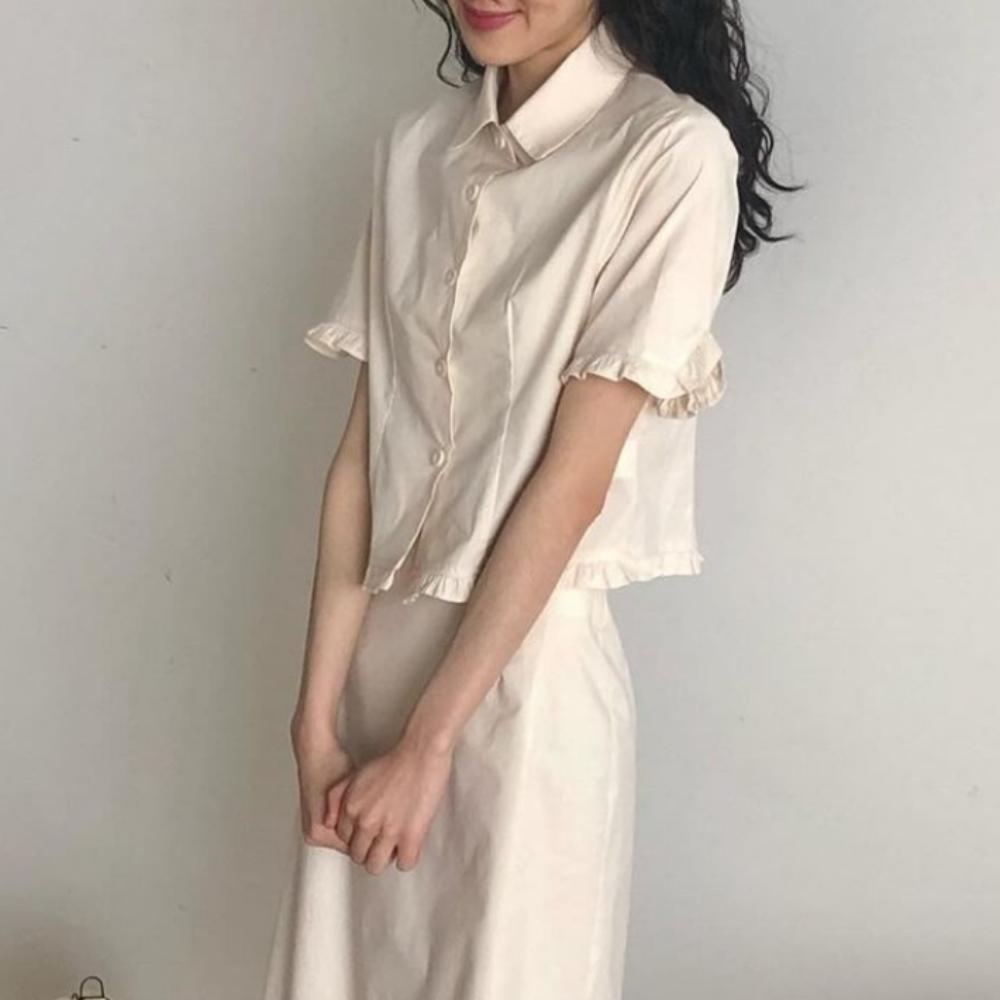 늘품다 웨더 반팔 프릴 블라우스