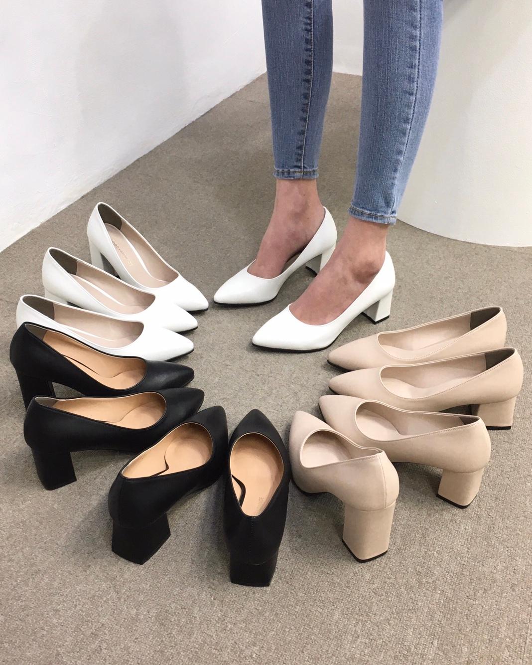 코코로마켓 [당일배송/국산수제] 3cm,5cm,6cm,8cm 스틸레토 통굽 쿠션 베이직 펌프스 힐 3color