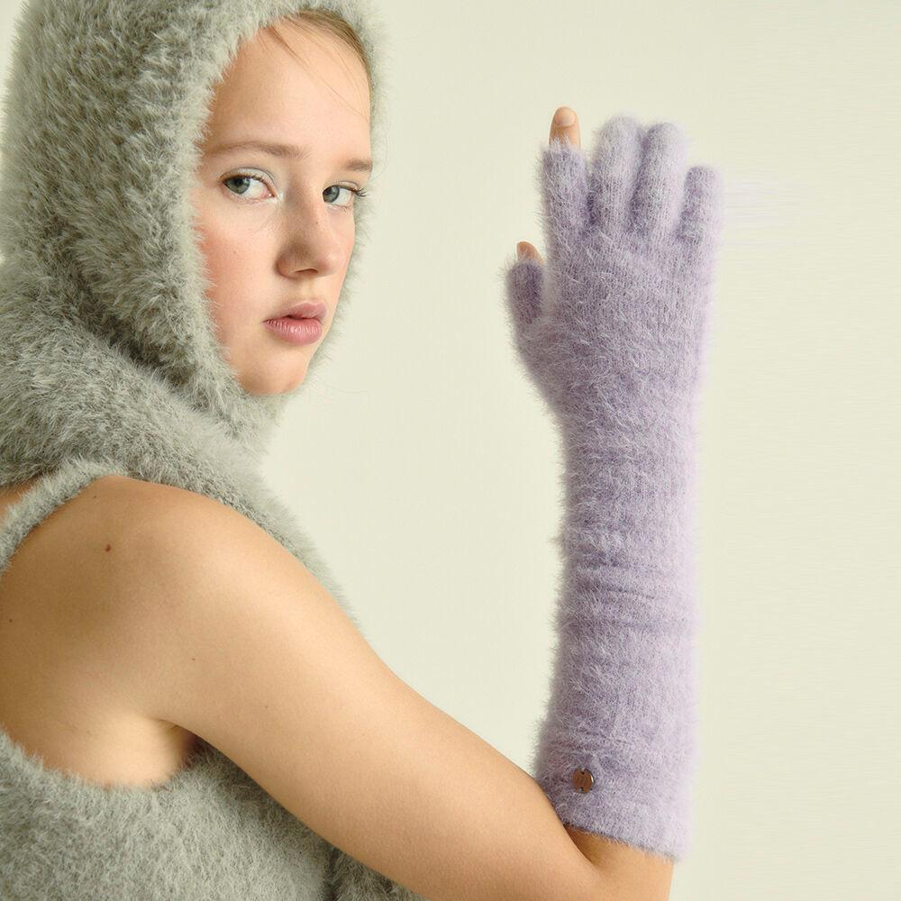 FUZZY KNIT LONG GLOVES, VIOLET