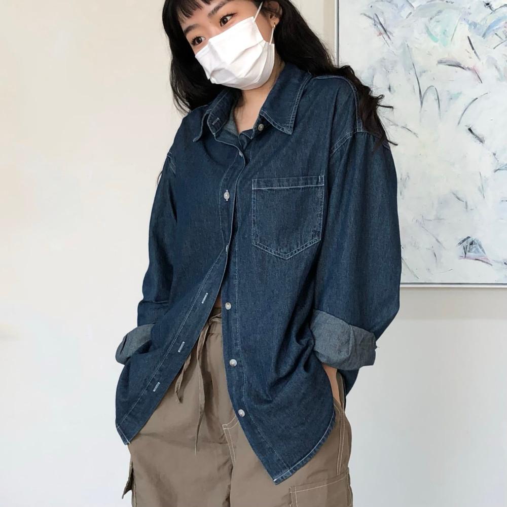 청남방 진청남방 오버핏 긴팔데님셔츠