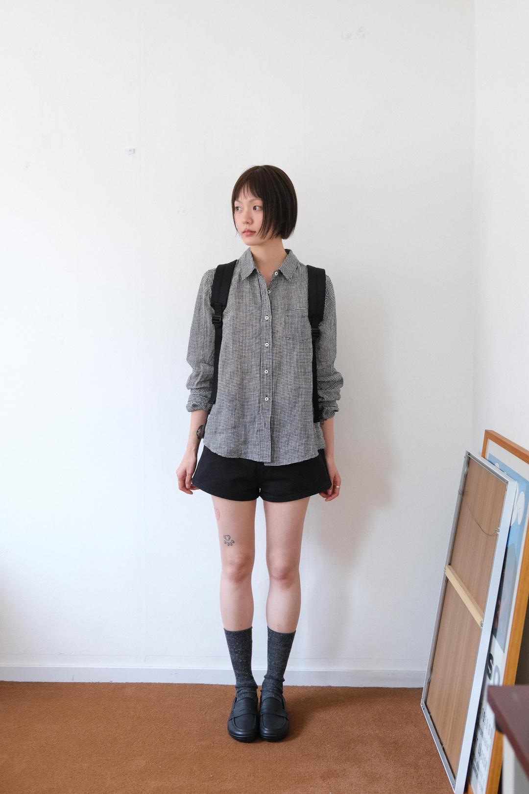 Linen gingham check shirt (2col)