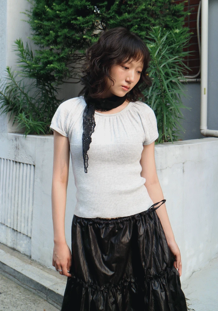 shirring knit t- shirt