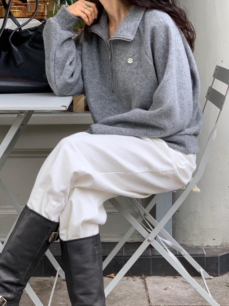 베르가못 마틴 울 맨투맨 반집업 스웻셔츠