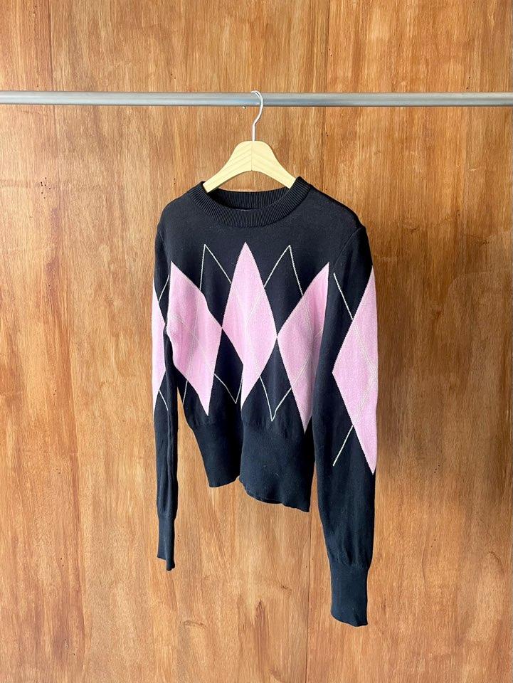 Pink argyle knit pullover