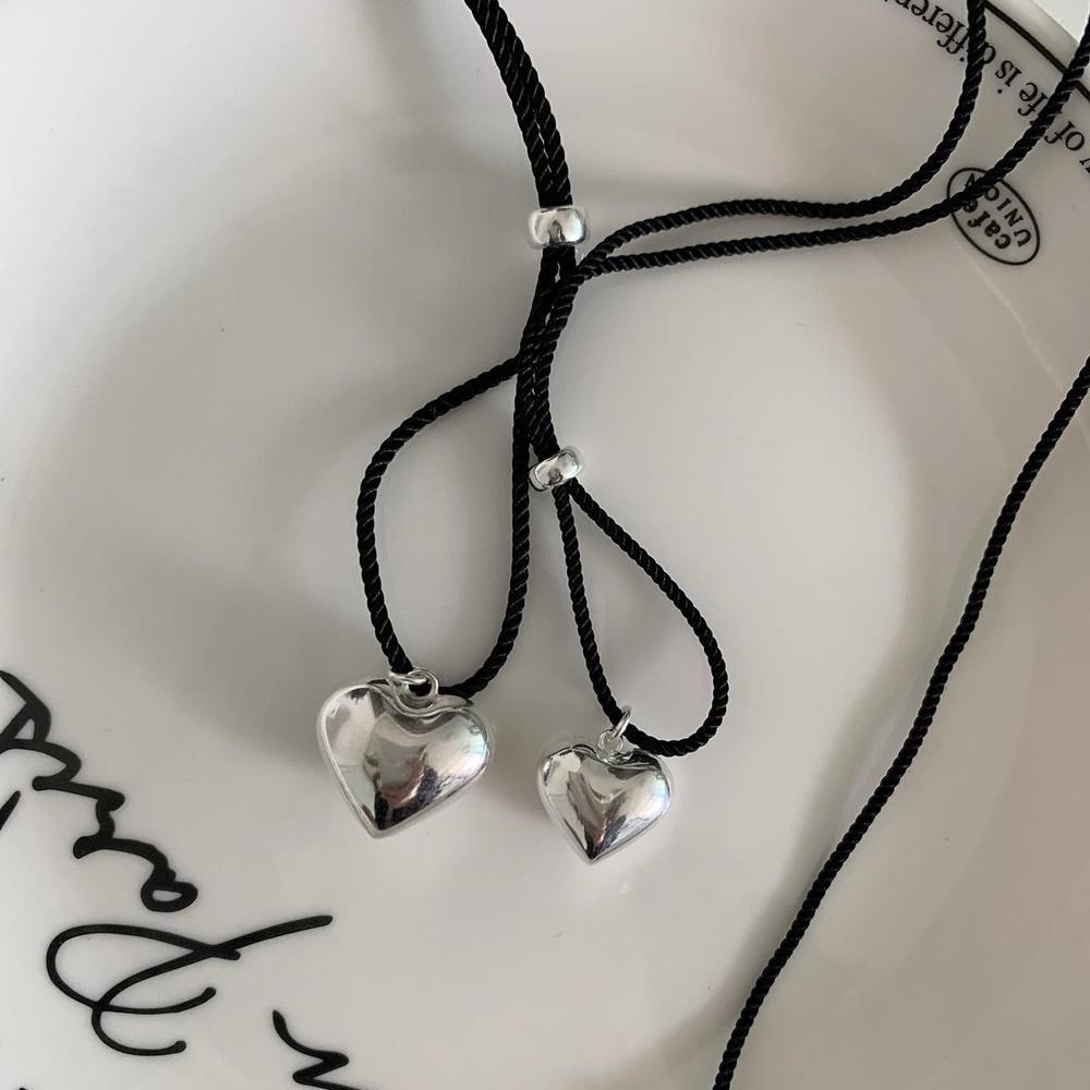 실버 925 스트링 슬라이딩 볼 통통 하트 롱목걸이(S ,L 사이즈)