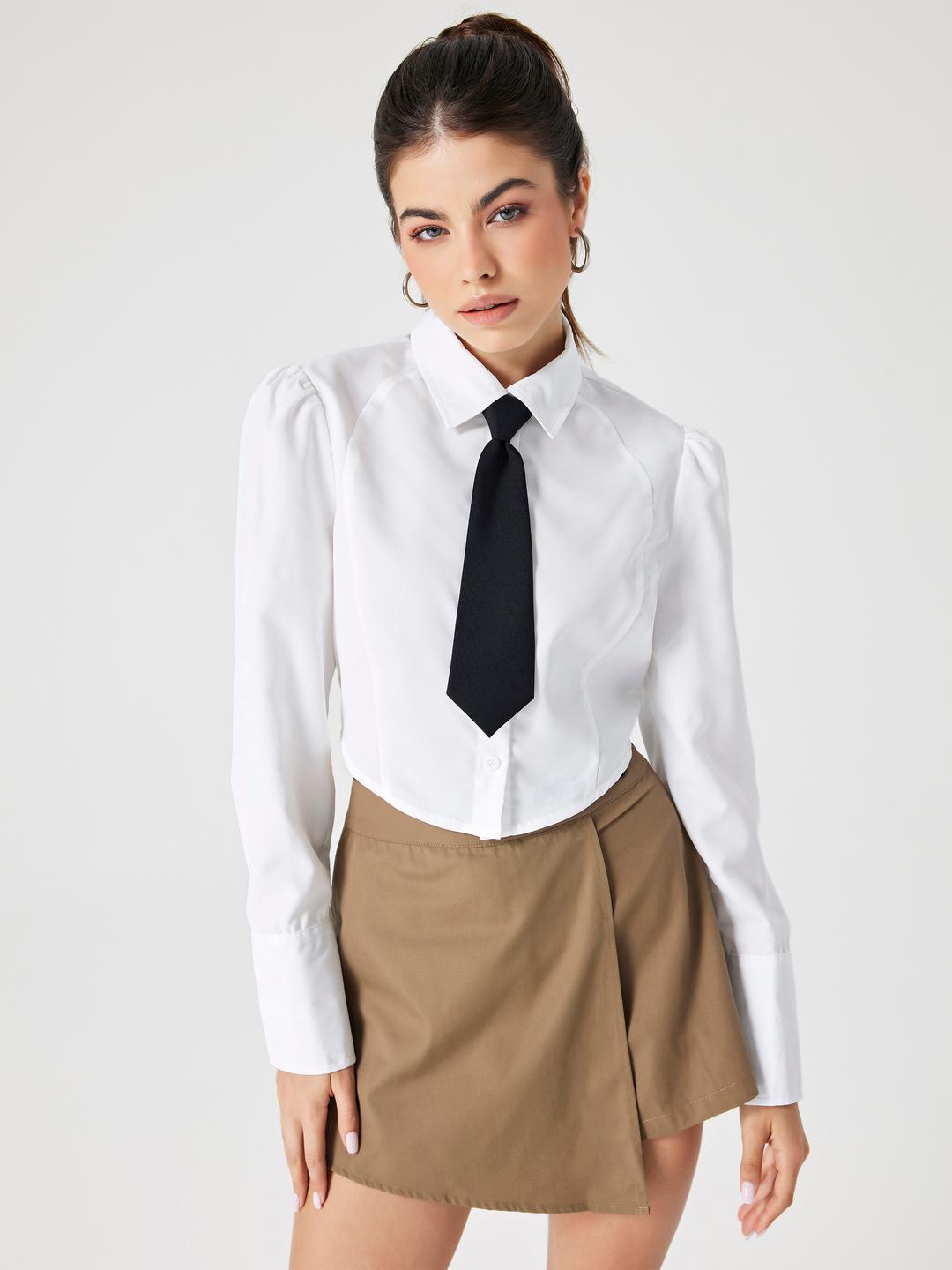 Solid Crop Shirt With Tie