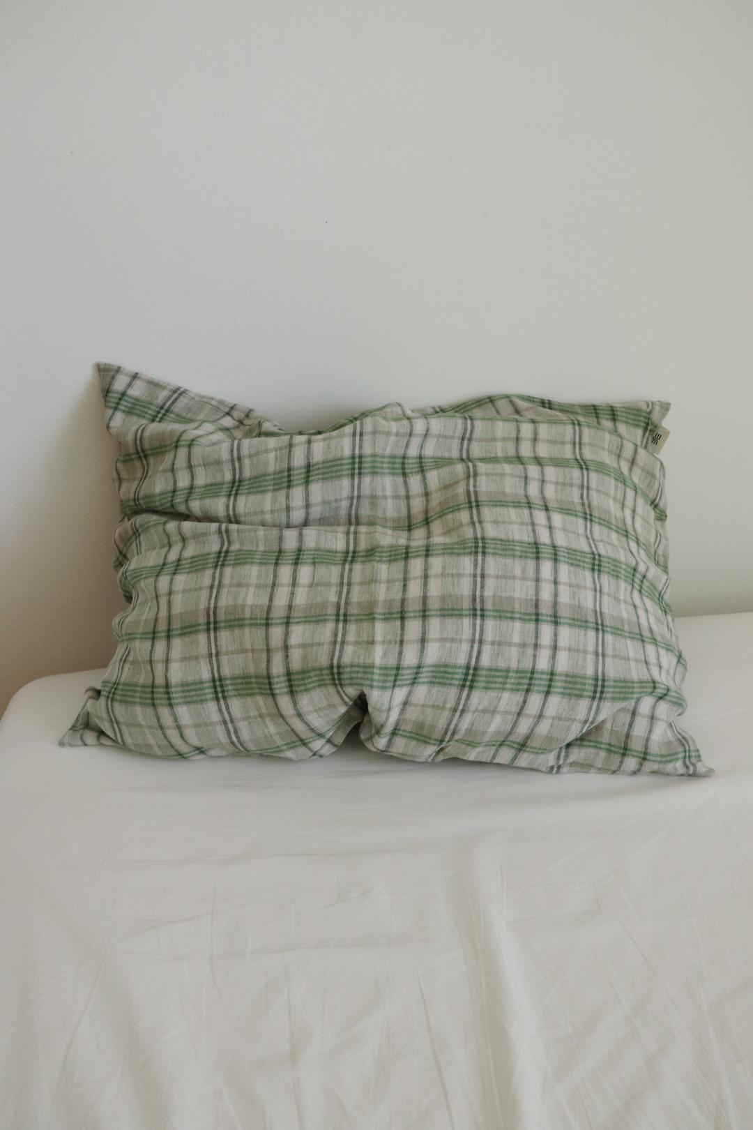 Linen check pillow cover