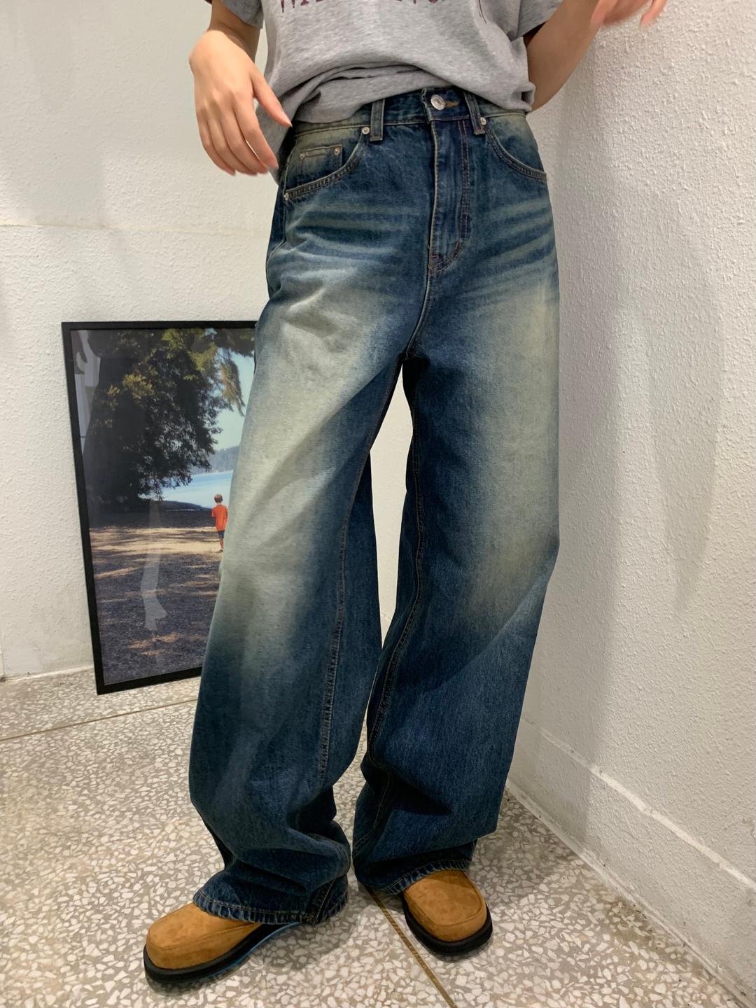 웨스턴 와이드 빈티지 워싱 데님