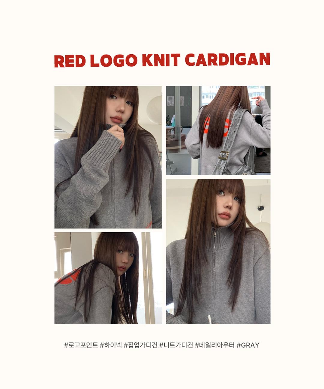 샤샤클럽 *가을신상* [힙해힙해😎] 레드 백 로고 하이넥 집업 니트 가디건 스웨터 데일리 캐주얼 아우터 Z-SSC 3158