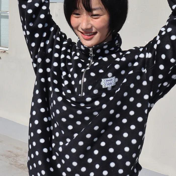 DOT FLEECE ANORAK BLACK