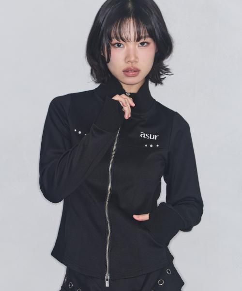 하이넥 리브 집업 블랙