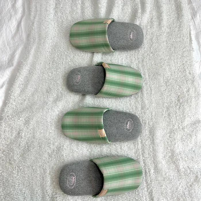 Cutie Check Room Shoes (Green Check + Gray) L size (255-280)