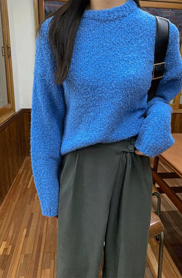 뽀글 부클 라운드 오버핏 니트 4color